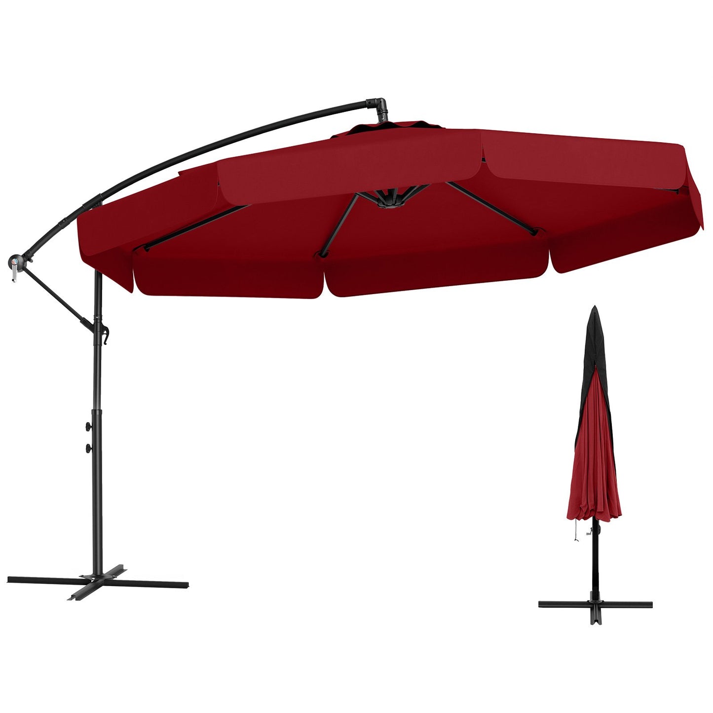 10 Feet Patio Cantilever Umbrella with Cover Tilt Adjustment and Ruffled Edge-Beige