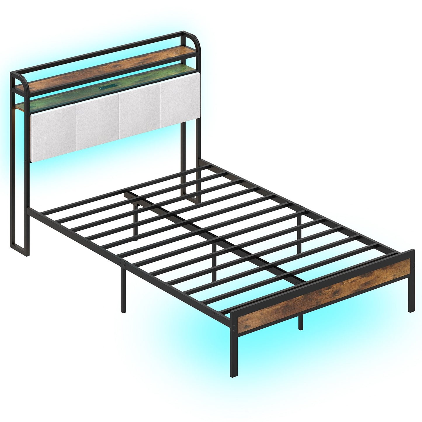 Twin/Full/Queen/King Size Bed Frame with LED Light and Charging Station-Twin Size