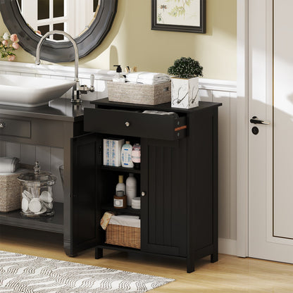 Bathroom Floor Cabinet Freestanding Storage Organizer with 2 Doors-Black