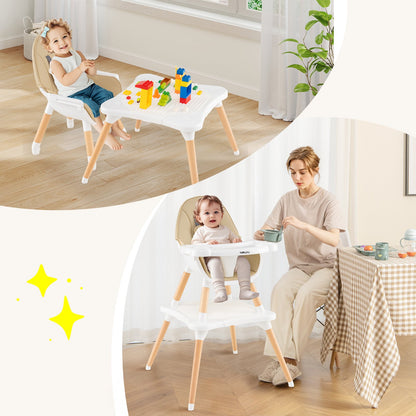 5-in-1 Baby Wooden Convertible High Chair -Khaki