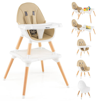 5-in-1 Baby Wooden Convertible High Chair -Khaki