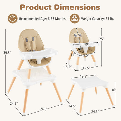 5-in-1 Baby Wooden Convertible High Chair -Khaki
