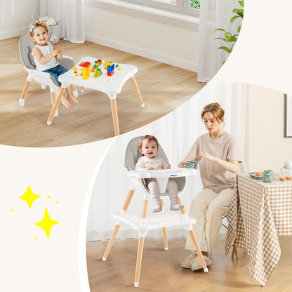 5-in-1 Baby Wooden Convertible High Chair -Khaki