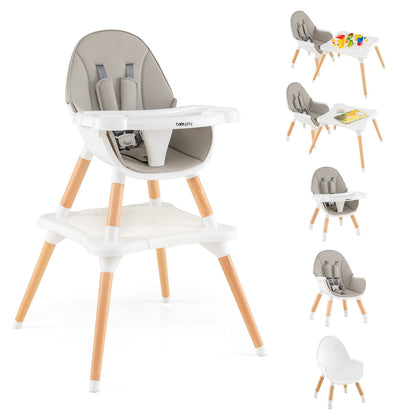 5-in-1 Baby Wooden Convertible High Chair -Khaki