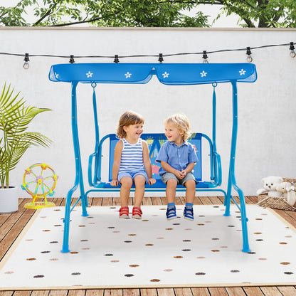 2-Seater Kids Patio Swing with Metal Stand and Adjustable Canopy-Bule
