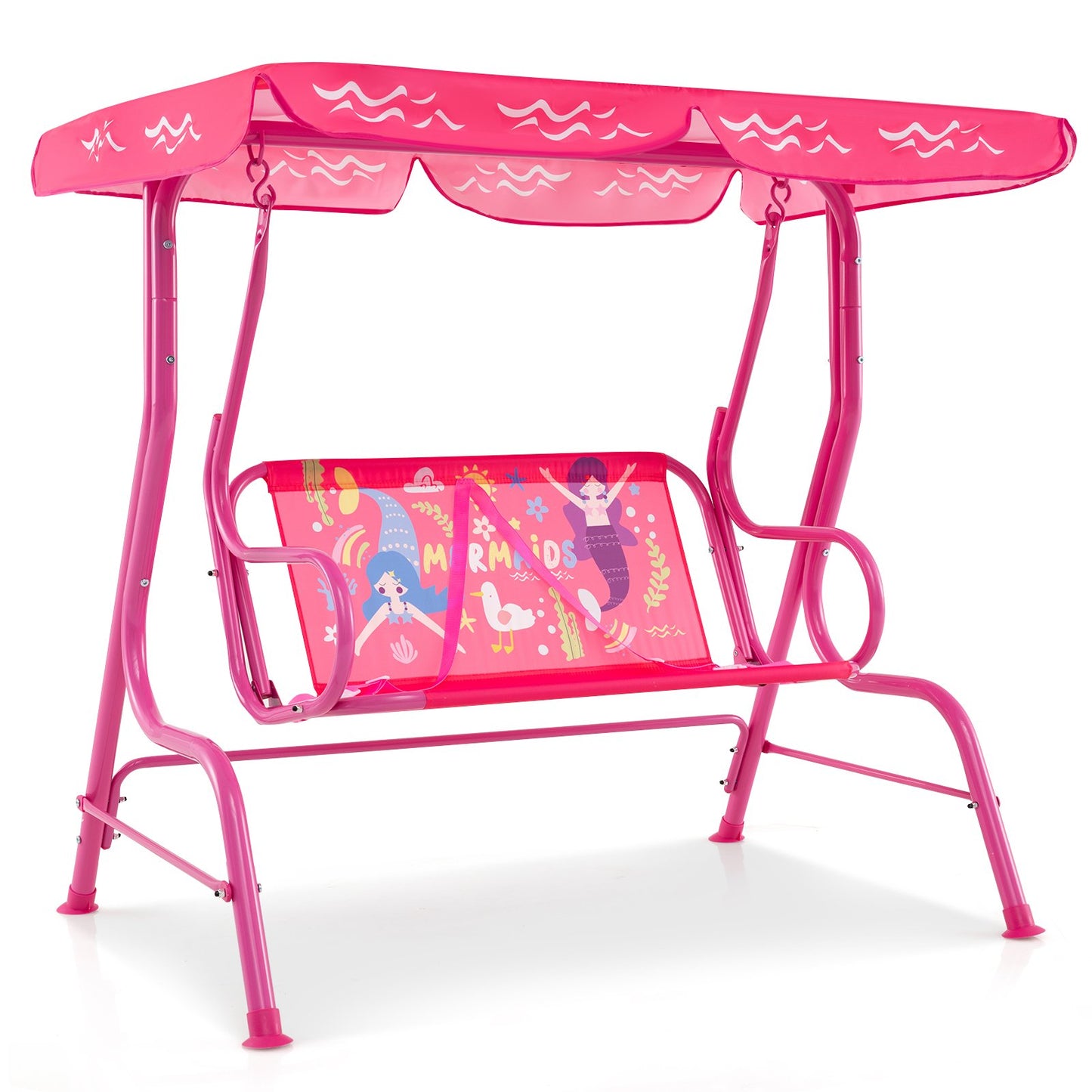 2-Seater Kids Patio Swing with Metal Stand and Adjustable Canopy-Bule