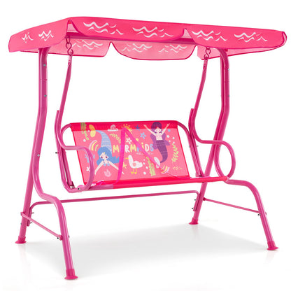 2-Seater Kids Patio Swing with Metal Stand and Adjustable Canopy-Bule