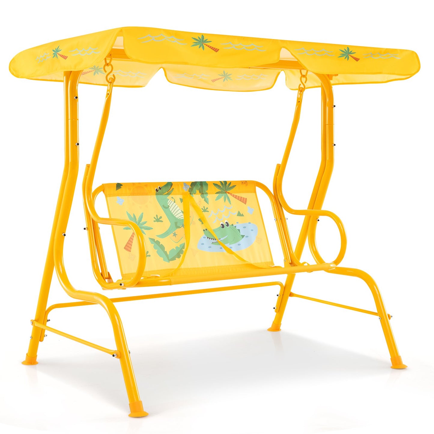 2-Seater Kids Patio Swing with Metal Stand and Adjustable Canopy-Bule