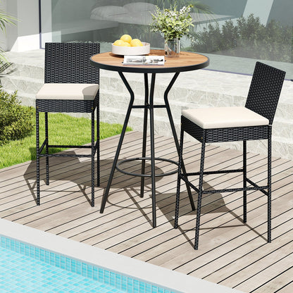 Patio Wicker Barstools with Footrest and Backrest Set of 4