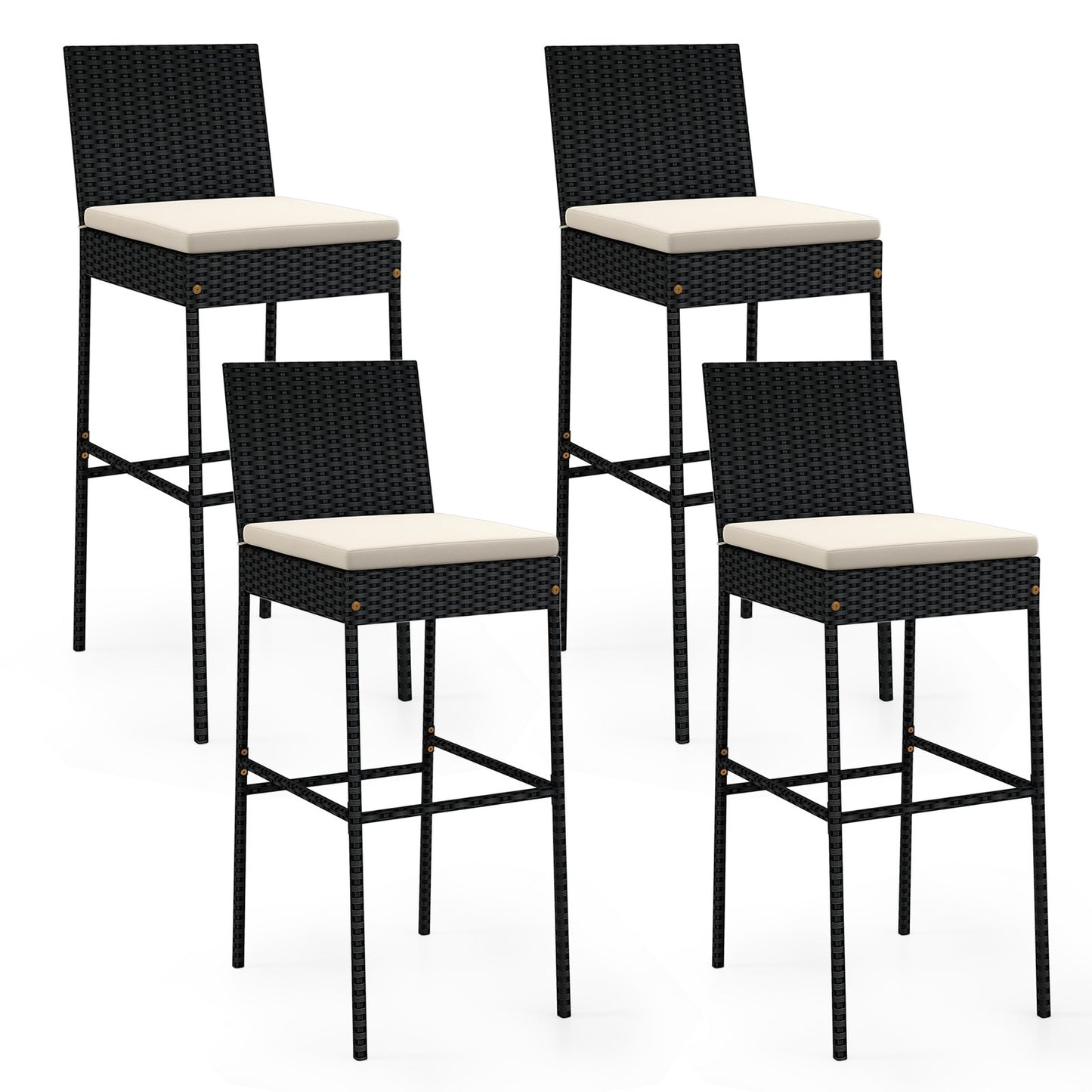 Patio Wicker Barstools with Footrest and Backrest Set of 4