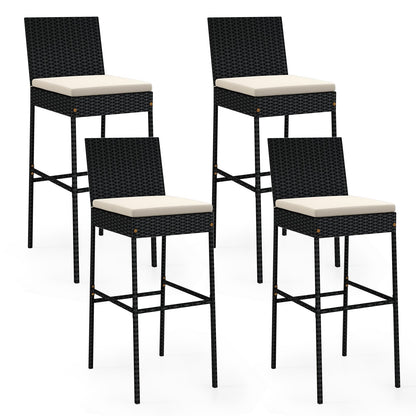 Patio Wicker Barstools with Footrest and Backrest Set of 4