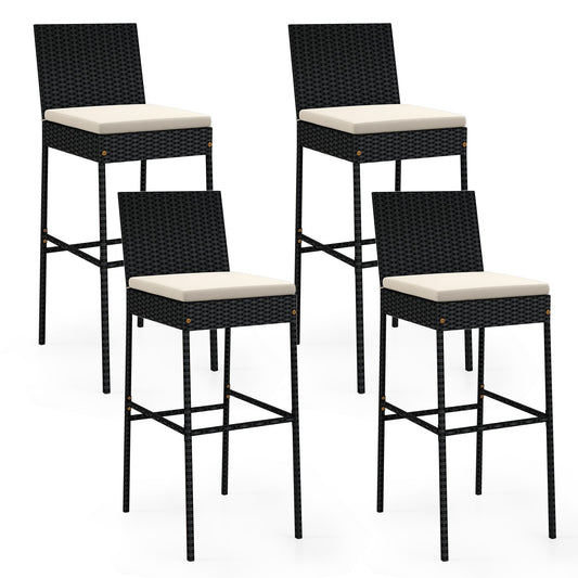 Patio Wicker Barstools with Footrest and Backrest Set of 4
