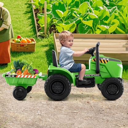 12V 2-in-1 Kids Ride On Tractor with Trailer and 3-Gear Shift-Grayish Green