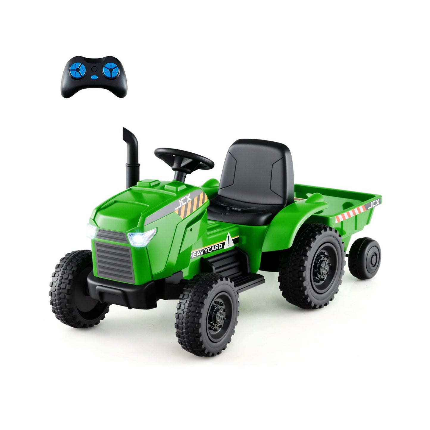 12V 2-in-1 Kids Ride On Tractor with Trailer and 3-Gear Shift-Grayish Green