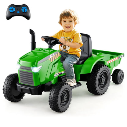 12V 2-in-1 Kids Ride On Tractor with Trailer and 3-Gear Shift-Grayish Green