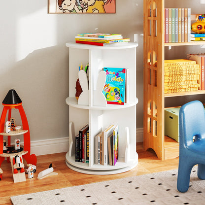 2 Tier Freestanding Kids Rotating Bookshelf Storage Rack with Bunny Baffles-Pink