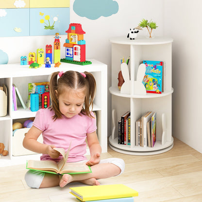 2 Tier Freestanding Kids Rotating Bookshelf Storage Rack with Bunny Baffles-Pink