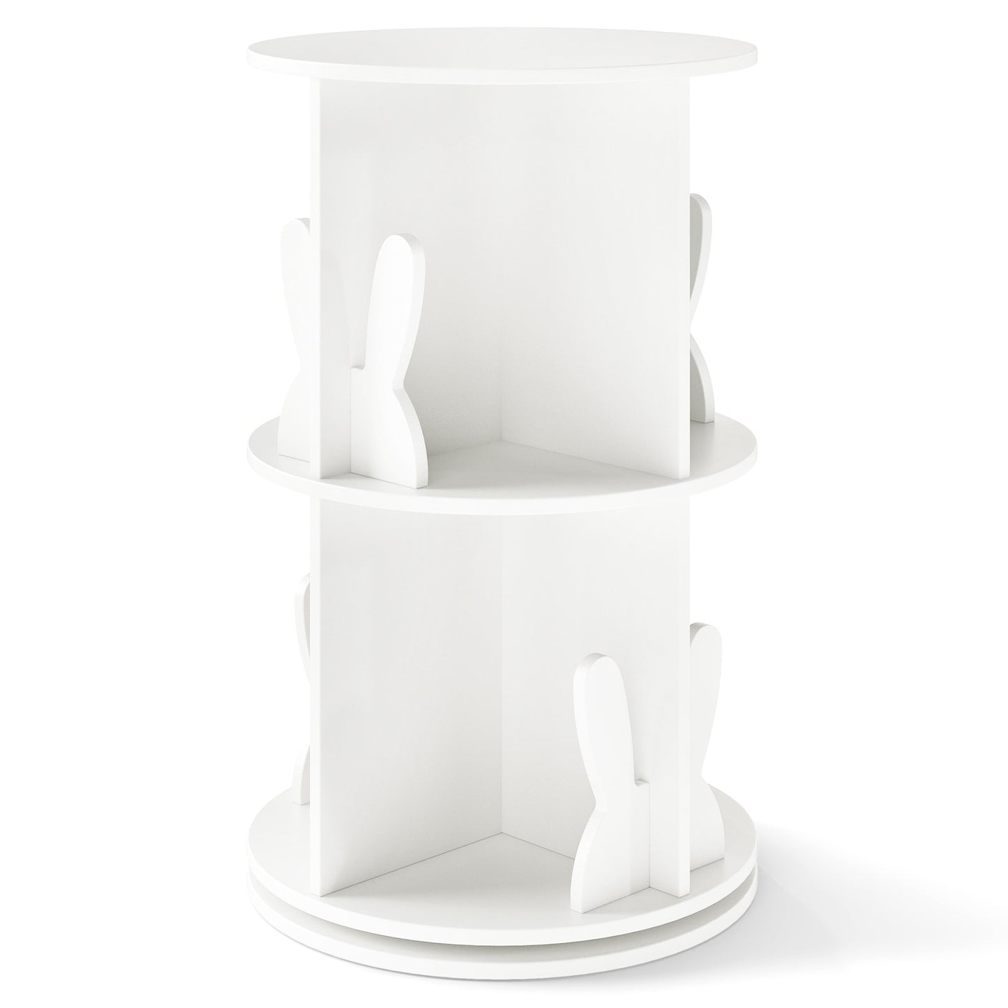 2 Tier Freestanding Kids Rotating Bookshelf Storage Rack with Bunny Baffles-Pink