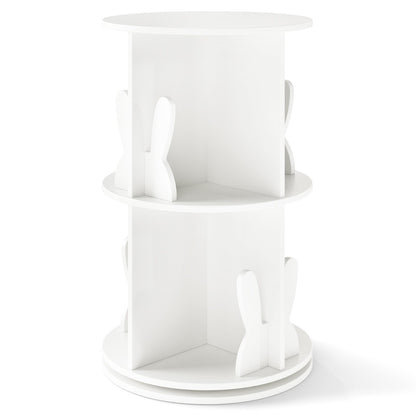 2 Tier Freestanding Kids Rotating Bookshelf Storage Rack with Bunny Baffles-Pink