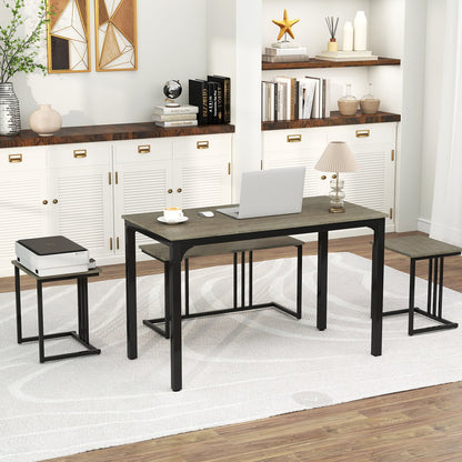 4 Pieces Industrial Dining Table Set with Bench and 2 Stools-Brown