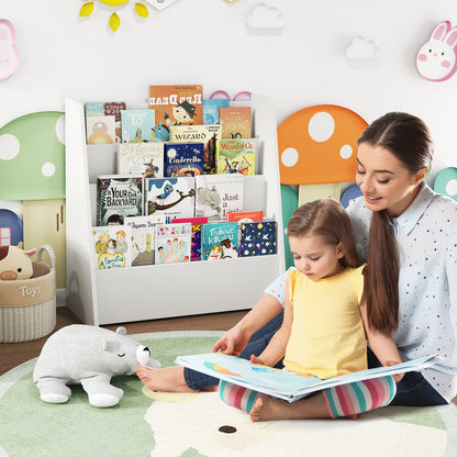 4-Tier Kids Bookshelf with Deep Compartments for Bedroom-Natural
