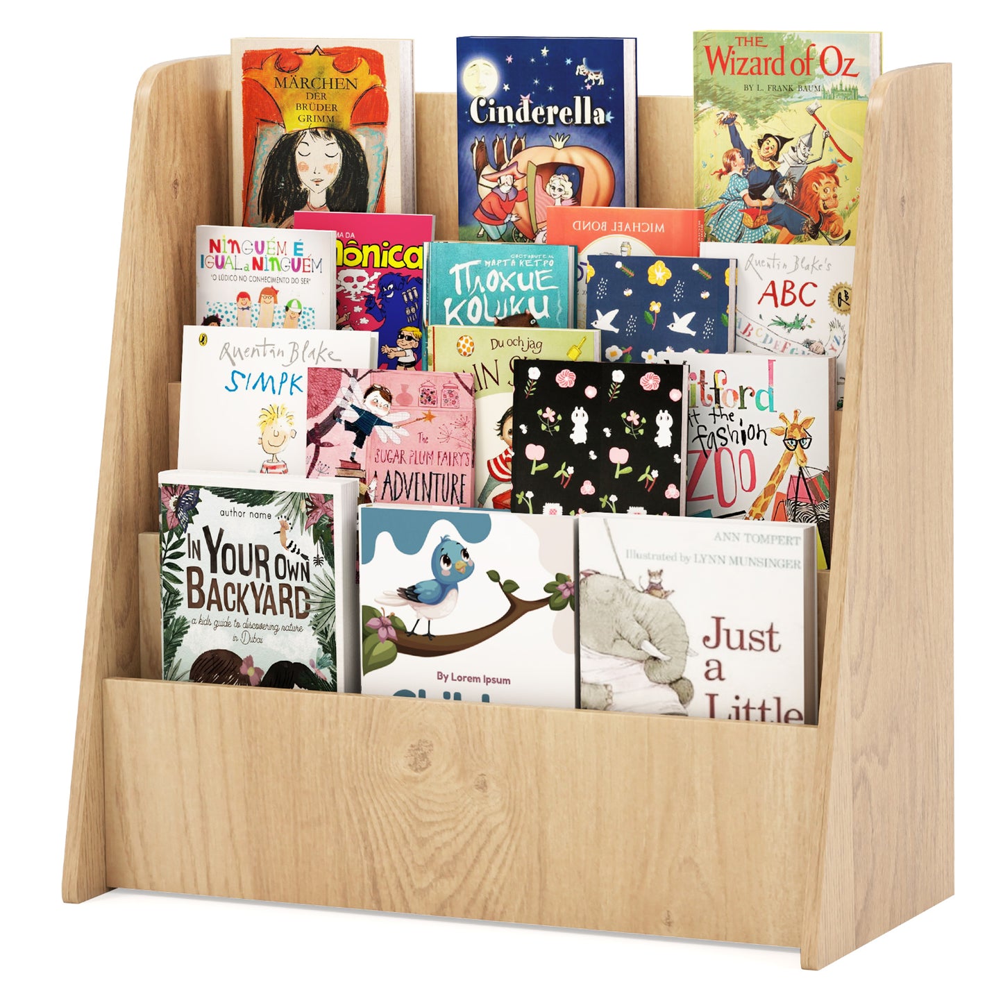 4-Tier Kids Bookshelf with Deep Compartments for Bedroom-Natural