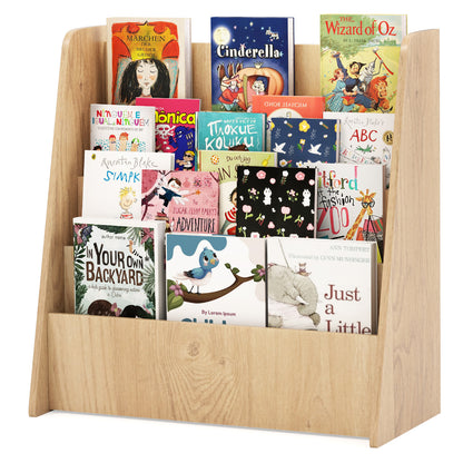 4-Tier Kids Bookshelf with Deep Compartments for Bedroom-Natural