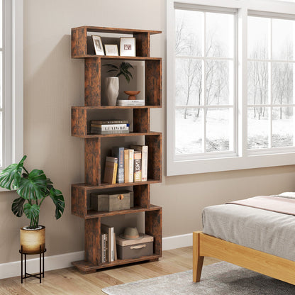 6-Tier Geometric Bookshelf with 2 Anti-Tipping Kits for Home Office-Black