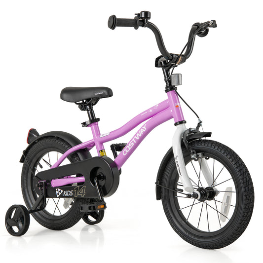 Kids 14-inch training bicycle with 2 brakes and training wheels, ideal for children aged 3-5 years old.