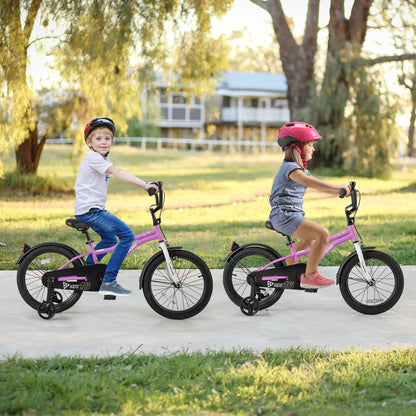 Kids 18-inch training bike with 2 brakes and training wheels, suitable for children aged 4 to 8 years old, from Wilsons Home Store.
