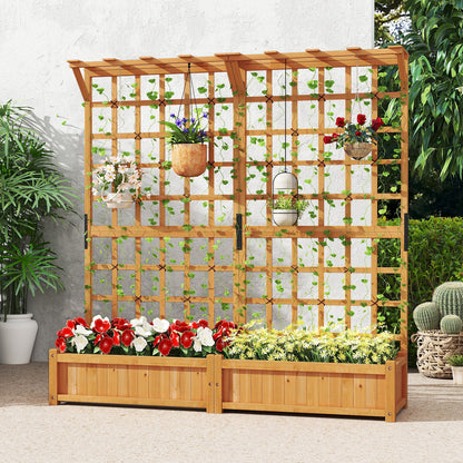 71 Inches Large Wooden Planter Container with Trellis and Hanging Roof-Orange