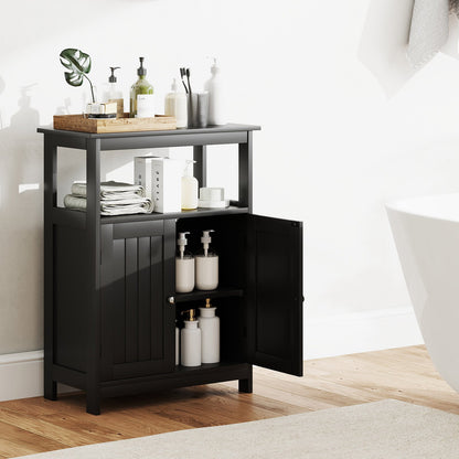 Bathroom Floor Cabinet Freestanding Storage Organizer with Open Compartment-Black