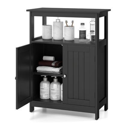 Bathroom Floor Cabinet Freestanding Storage Organizer with Open Compartment-Black