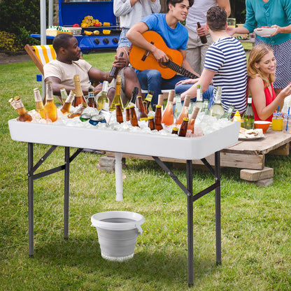 4 Feet Plastic Party Ice Folding Table with Matching Skirt-Black
