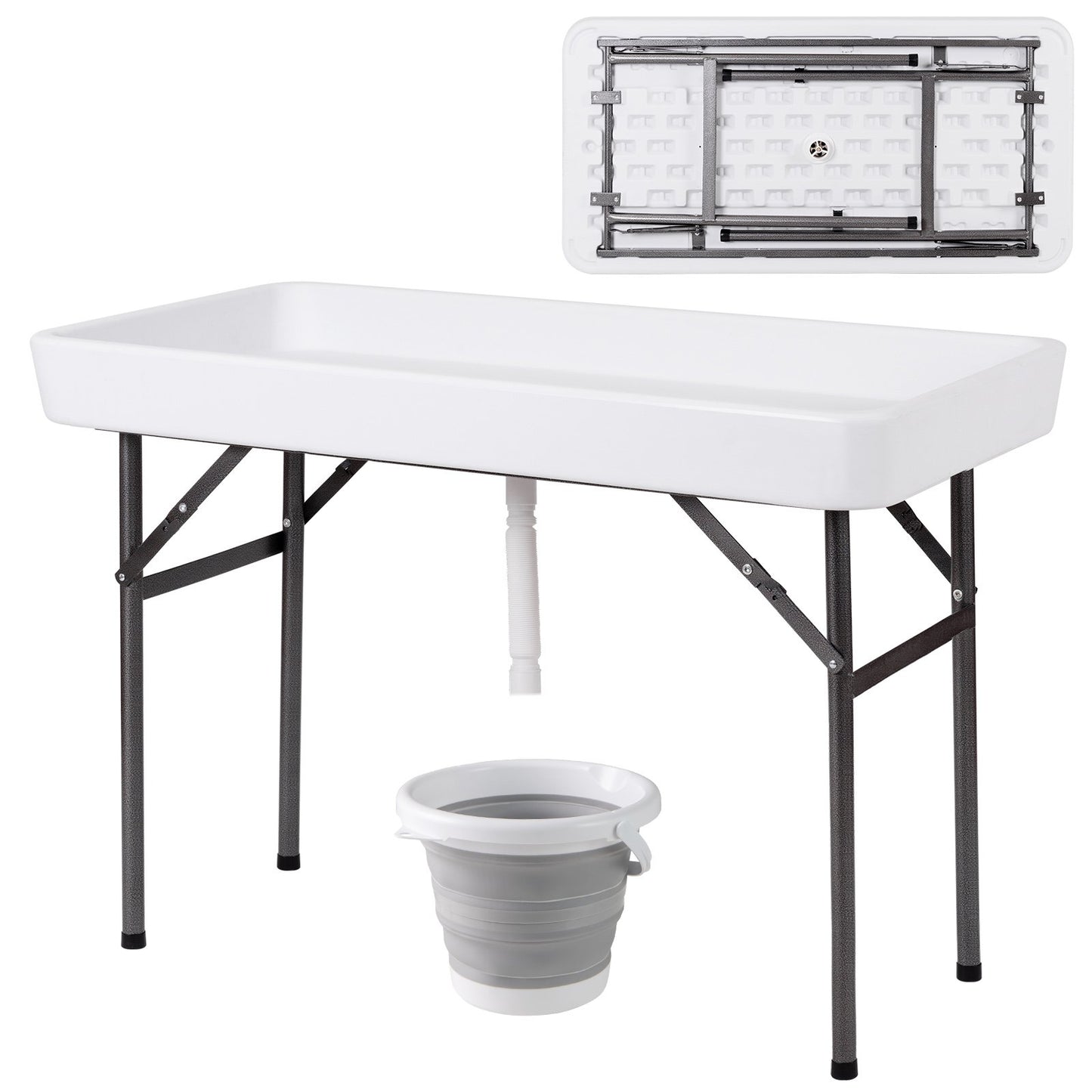 4 Feet Plastic Party Ice Folding Table with Matching Skirt-Black