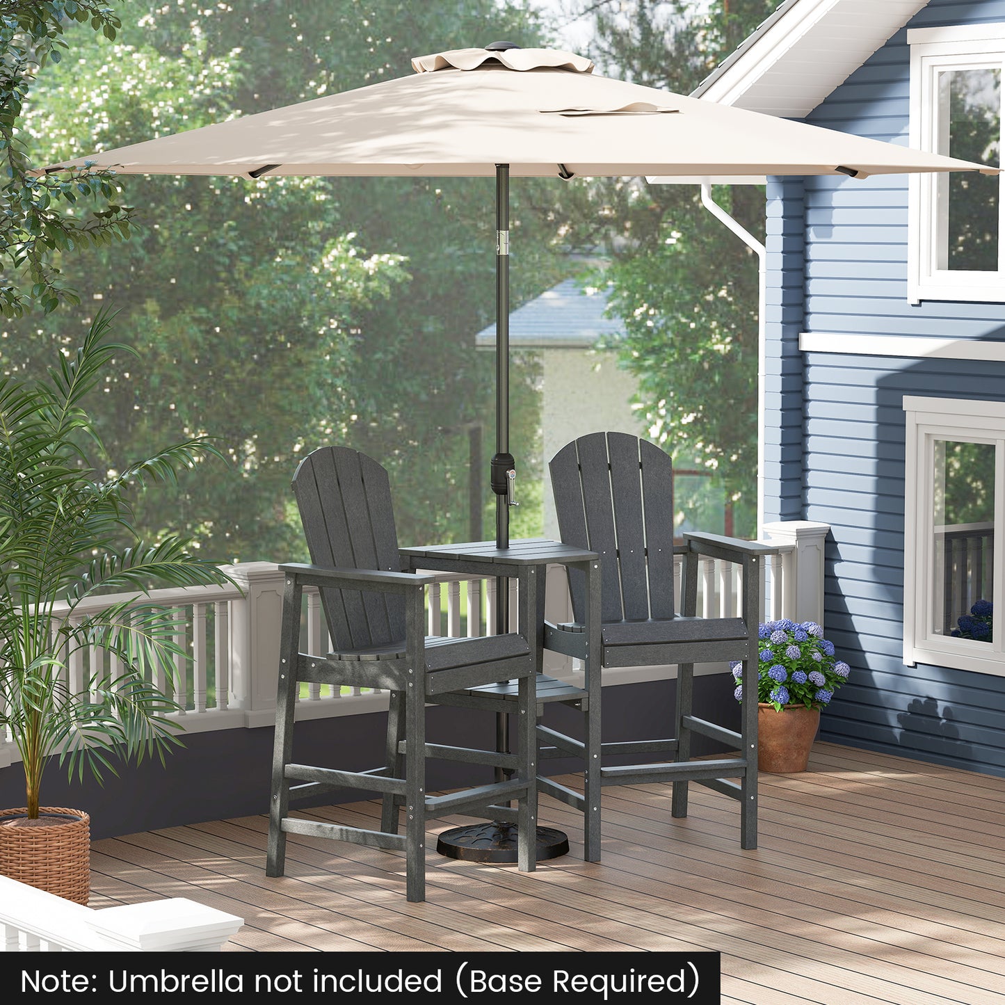 2-Seat Adirondack Chair All-Weather Adirondack Chair with Double Connecting Tray-Black