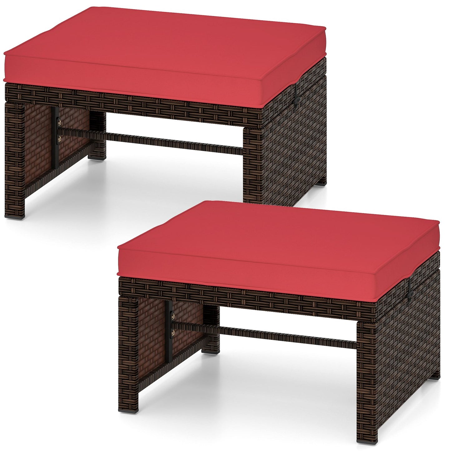 Multipurpose Outdoor 2 Pieces Patio PE Rattan Ottomans Footstool-Navy
