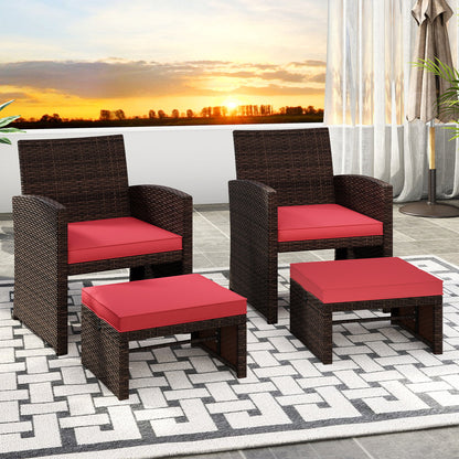 Multipurpose Outdoor 2 Pieces Patio PE Rattan Ottomans Footstool-Navy