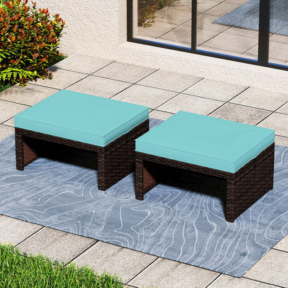 Multipurpose Outdoor 2 Pieces Patio PE Rattan Ottomans Footstool-Navy