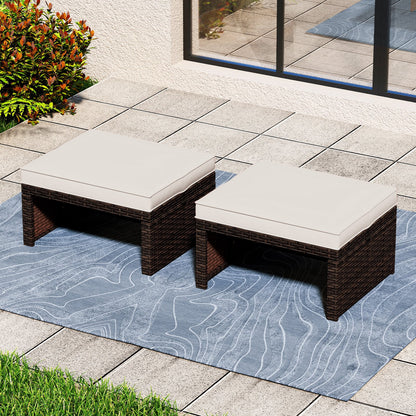 Multipurpose Outdoor 2 Pieces Patio PE Rattan Ottomans Footstool-Navy