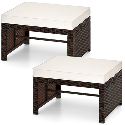 Multipurpose Outdoor 2 Pieces Patio PE Rattan Ottomans Footstool-Navy