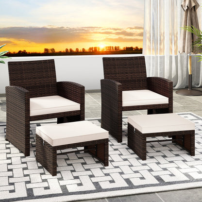 Multipurpose Outdoor 2 Pieces Patio PE Rattan Ottomans Footstool-Navy