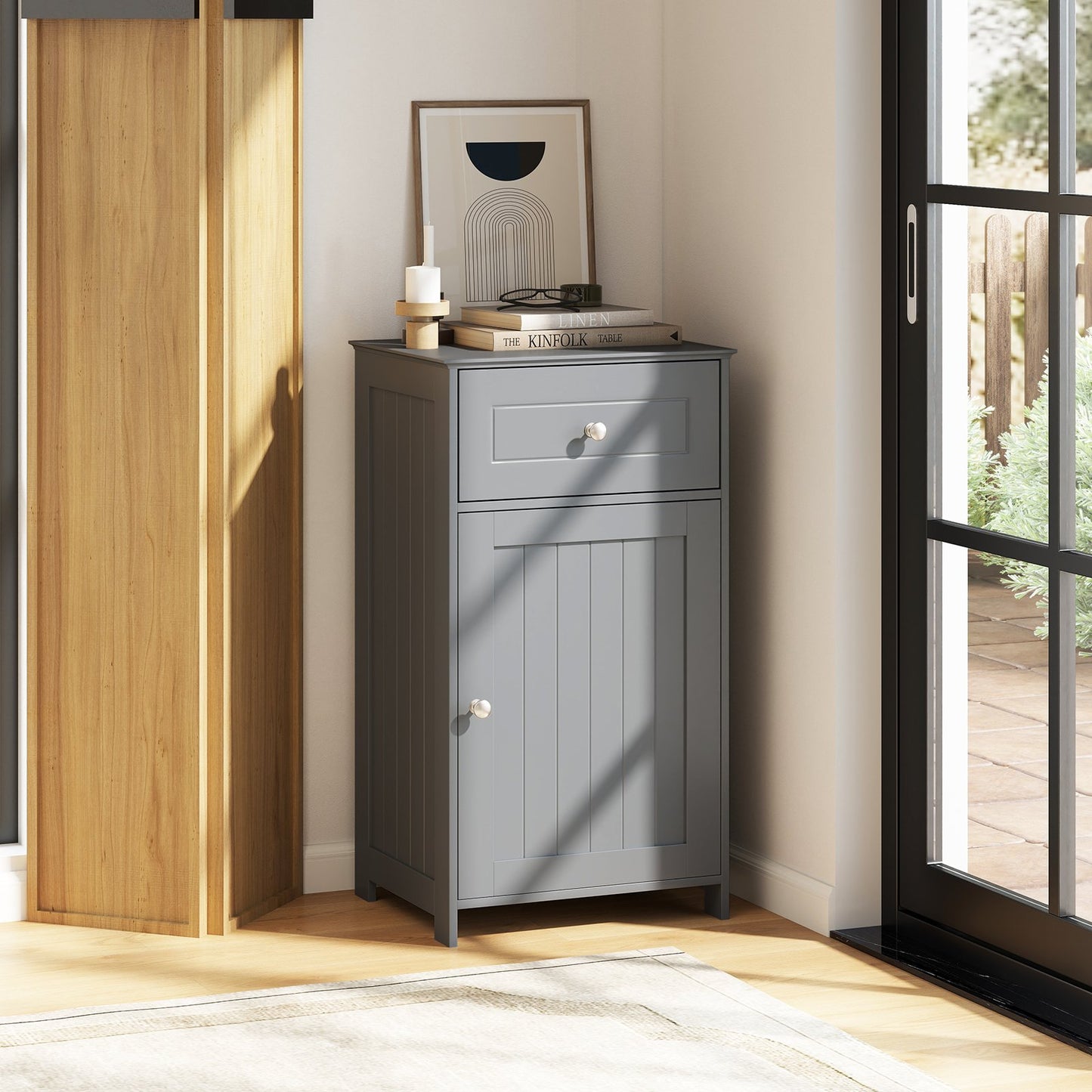 Single Door Bathroom Cabinet with Adjustable Shelf and Drawer-Black