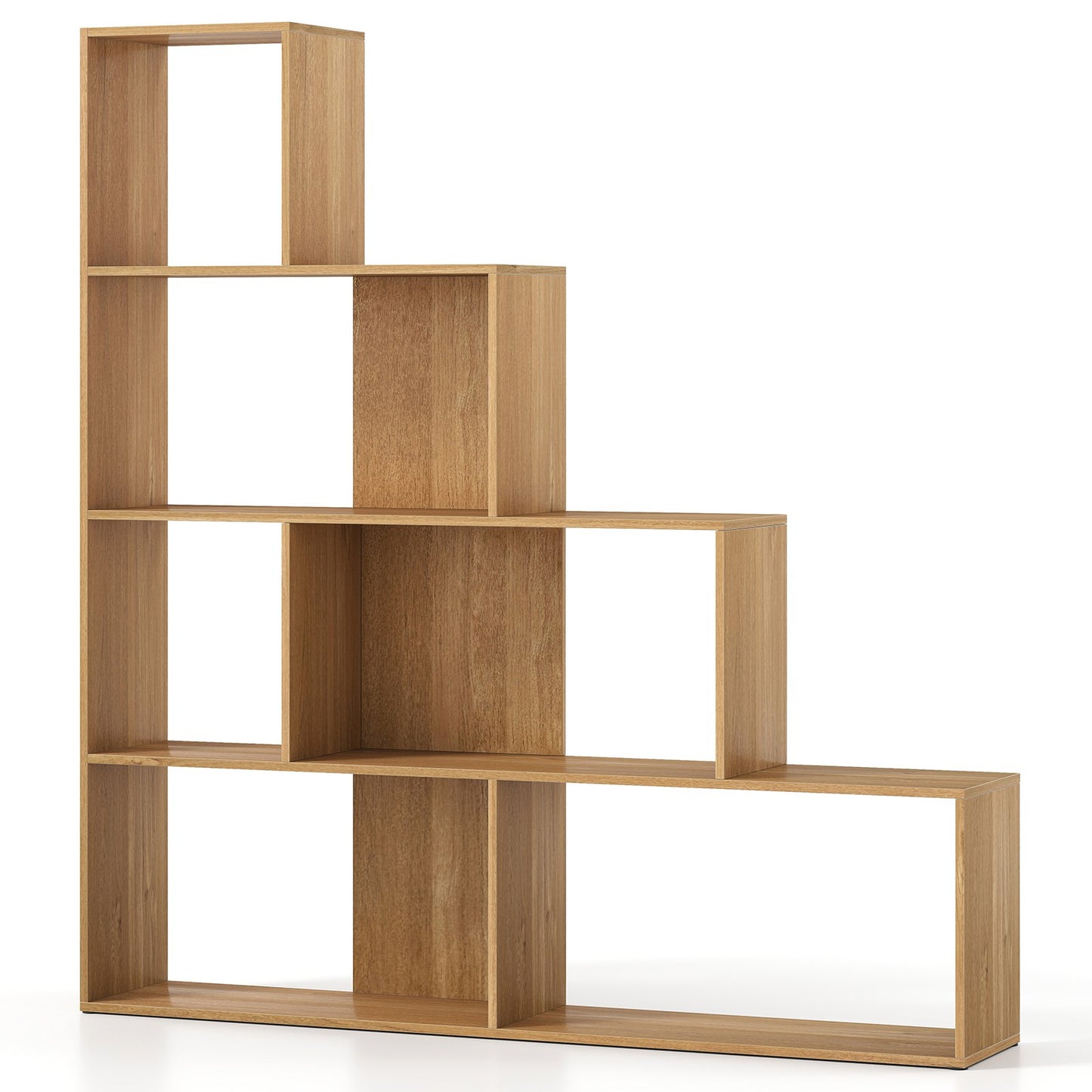 4-Tier Modern Stepped Bookshelf with 6 Storage Cubes for Living Room-Black
