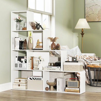 4-Tier Modern Stepped Bookshelf with 6 Storage Cubes for Living Room-Black