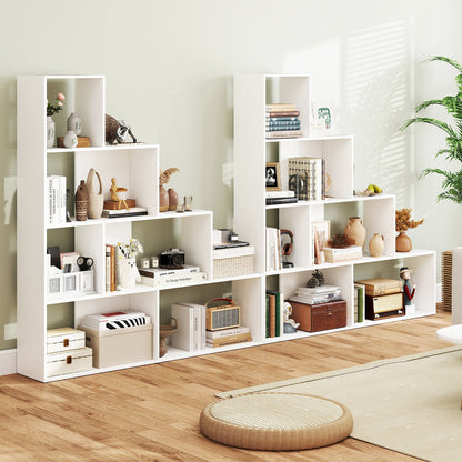 4-Tier Modern Stepped Bookshelf with 6 Storage Cubes for Living Room-Black