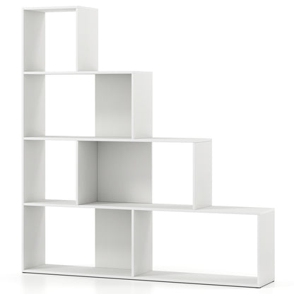 4-Tier Modern Stepped Bookshelf with 6 Storage Cubes for Living Room-Black