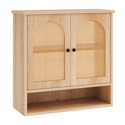 Bathroom Wall Cabinet with PE Rattan Doors and Adjustable Shelves-Natural