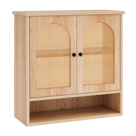 Bathroom Wall Cabinet with PE Rattan Doors and Adjustable Shelves-Natural