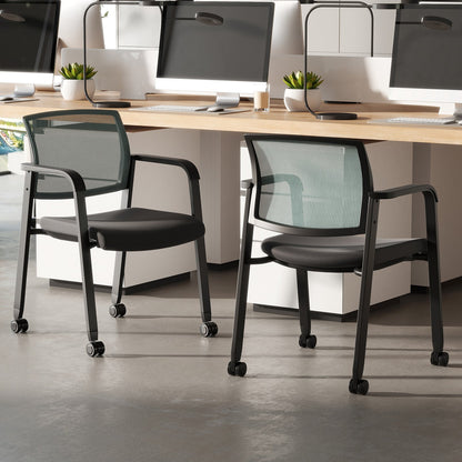 Set of 2 Stackable Rolling Office Chairs with Mesh Backrest-Black